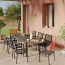 Ensemble Table de jardin extensible aluminium 135/270cm + 8 Fauteuils empilables corde Anthracite et orange