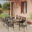 Ensemble Table de jardin extensible aluminium 135/270cm + 8 Fauteuils empilables corde Anthracite et vert d'eau