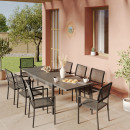 Ensemble Table de jardin extensible aluminium 135/270cm + 8 Fauteuils empilables en corde Anthracite