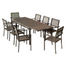 Ensemble Table de jardin extensible aluminium 135/270cm + 8 Fauteuils empilables corde Anthracite et vert olive