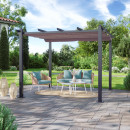 Tonnelle/Pergola aluminium 3x3m toile coulissante rétractable - Gris Taupe