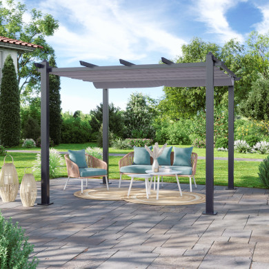 Tonnelle/Pergola aluminium 3x3m toile coulissante rétractable - Gris Anthracite