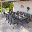 Table de jardin extensible aluminium 220/320cm + 10 Fauteuils empilables textilène Gris Anthracite