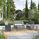 Salon de jardin résine tressée Gris/ecru - ensemble 4 places - Canapé + Fauteuil + Table