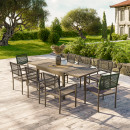 Ensemble Table de jardin extensible aluminium 135/270cm + 8 Fauteuils empilables corde Anthracite et vert olive