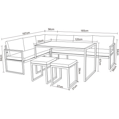 Salon de jardin en acier 8 personnes d'angle design - Gris Anthracite