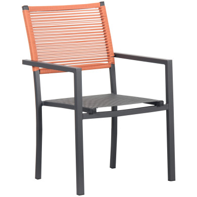 Ensemble Table de jardin extensible aluminium 135/270cm + 10 Fauteuils empilables corde Anthracite et orange