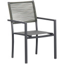 Ensemble Table de jardin extensible aluminium 135/270cm + 10 Fauteuils empilables corde Anthracite et vert olive