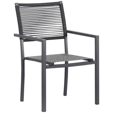 Ensemble Table de jardin extensible aluminium 135/270cm + 10 Fauteuils empilables corde Anthracite et Beige