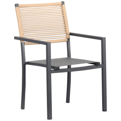 Ensemble Table de jardin extensible aluminium 135/270cm + 10 Fauteuils empilables corde Anthracite et Beige