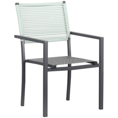 Ensemble Table de jardin extensible aluminium 135/270cm + 8 Fauteuils empilables corde Anthracite et vert d'eau