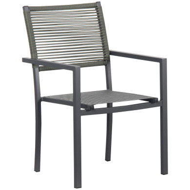 Ensemble Table de jardin extensible aluminium 135/270cm + 8 Fauteuils empilables corde Anthracite et vert olive