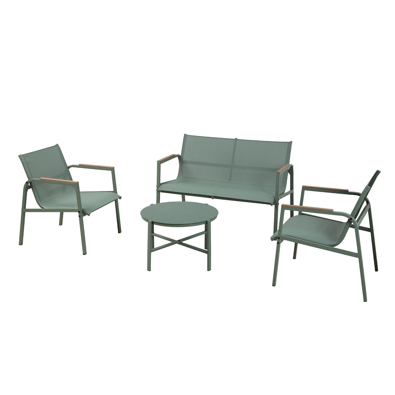 Salon de jardin en acier et textilène - ensemble 4 places - vert - CAMILLE