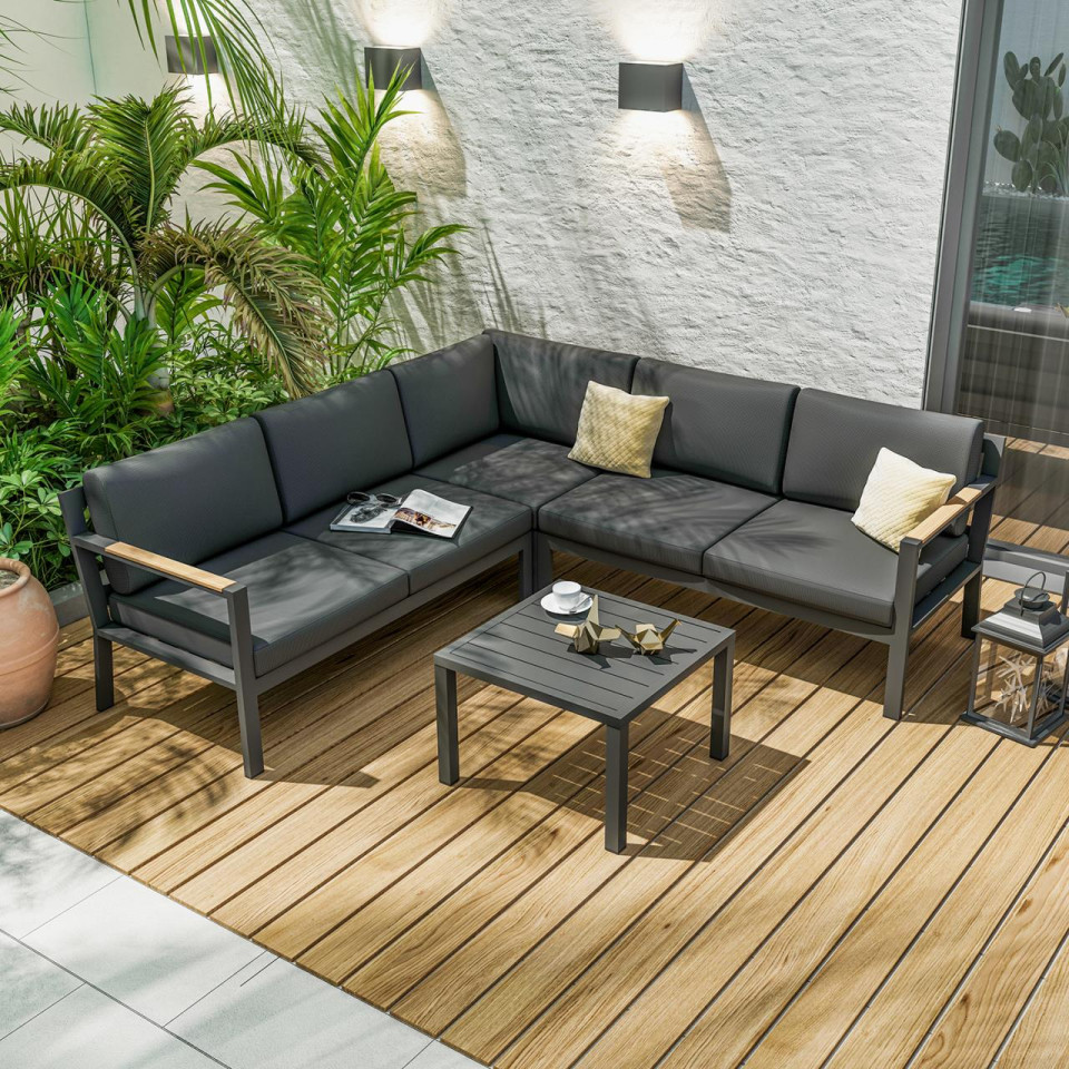 Salon de jardin d'angle design en aluminium 5 places - anthracite - PASSY