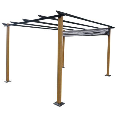 Tonnelle/Pergola en aluminium 3x4m toile coulissante rétractable - bois et gris