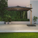 Parasol déporté LED 3x4m rectangle en aluminium housse incluse- rotatif 360° - Bois / Anthracite