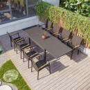 Table de jardin extensible aluminium 135/270cm + 8 fauteuils empilables textilène Gris Anthracite