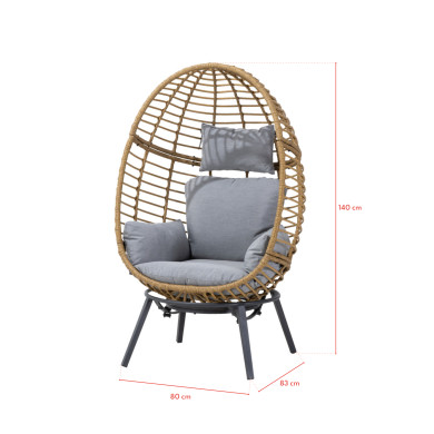Dimensions - Fauteuil oeuf en résine tressée - Gris naturel - YOGI
