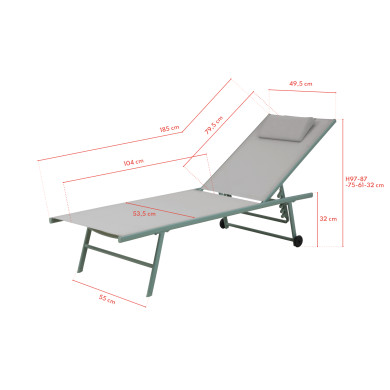 Lot de 2 transats inclinables et empilables - Vert Gris
