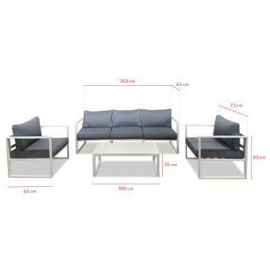 Salon de jardin aluminium 5 Places couleur blanc gris