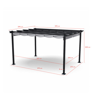Tonnelle/Pergola en aluminium 3x4m toile coulissante rétractable - Gris