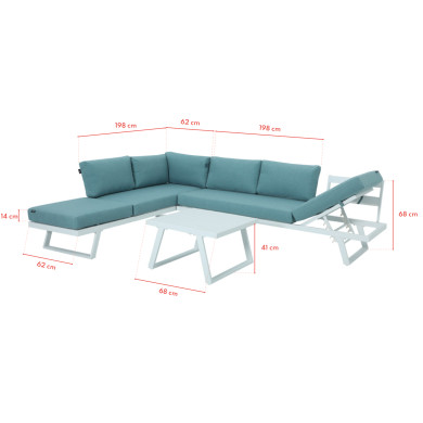 Salon de jardin fonctionnel modulable en aluminium design - blanc vert