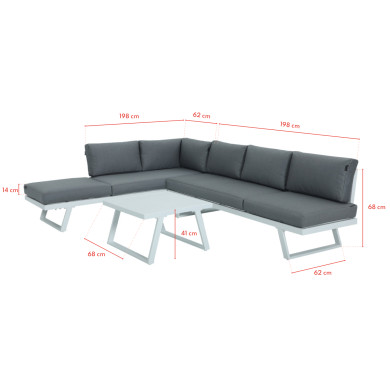 Salon de jardin fonctionnel modulable en aluminium design - blanc gris
