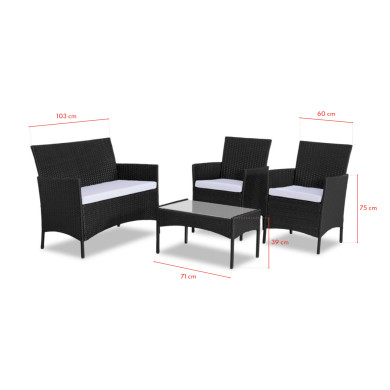 Salon de jardin résine tressée Noir/Ecru - ensemble 4 places - Canapé + Fauteuil + Table