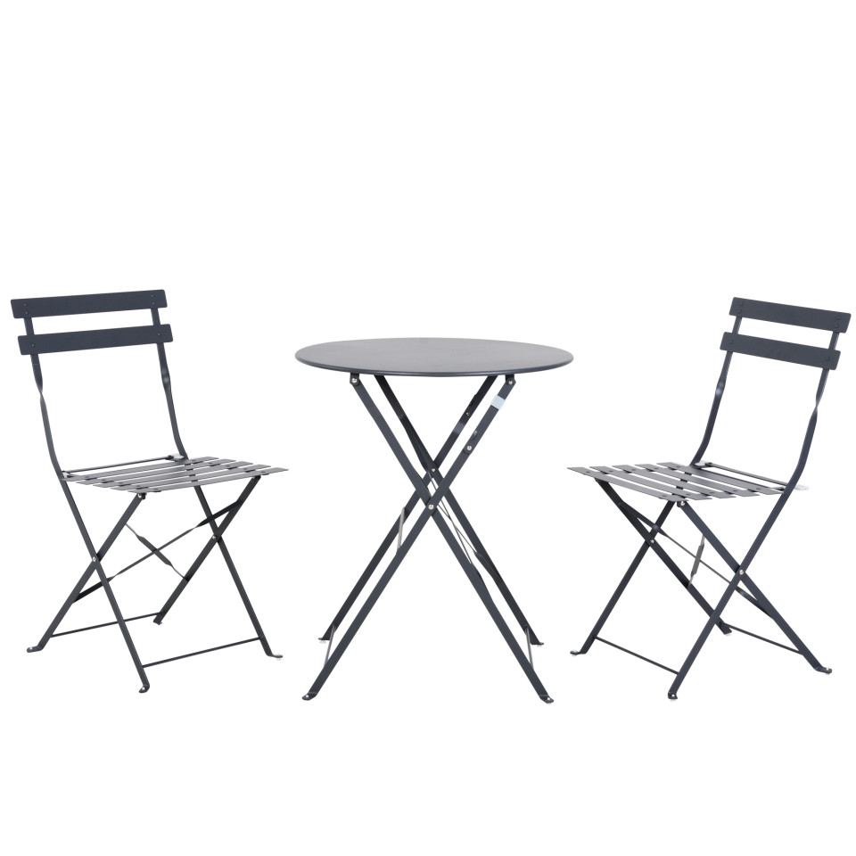 Table et chaises pliantes bistrot balcon terrasse - 2 places - Anthracite