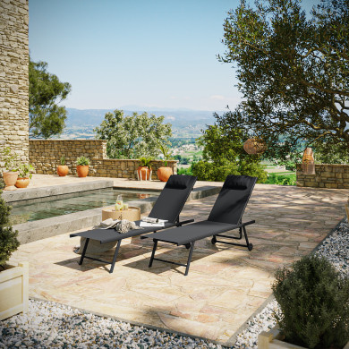 Lot de 2 transats inclinables et empilables - Anthracite
