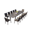 Table de jardin extensible aluminium 220/320cm + 12 Fauteuils empilables textilène Gris Anthracite