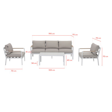 Salon de jardin design en aluminium 5 Places - blanc beige