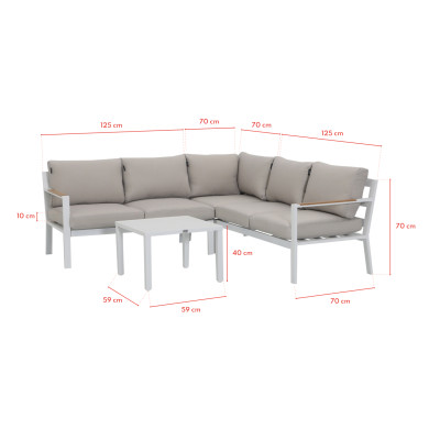 Salon de jardin d'angle design en aluminium 5 places - blanc beige