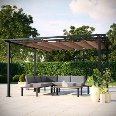 Tonnelle/Pergola en aluminium 3x4m toile coulissante rétractable - anthracite taupe