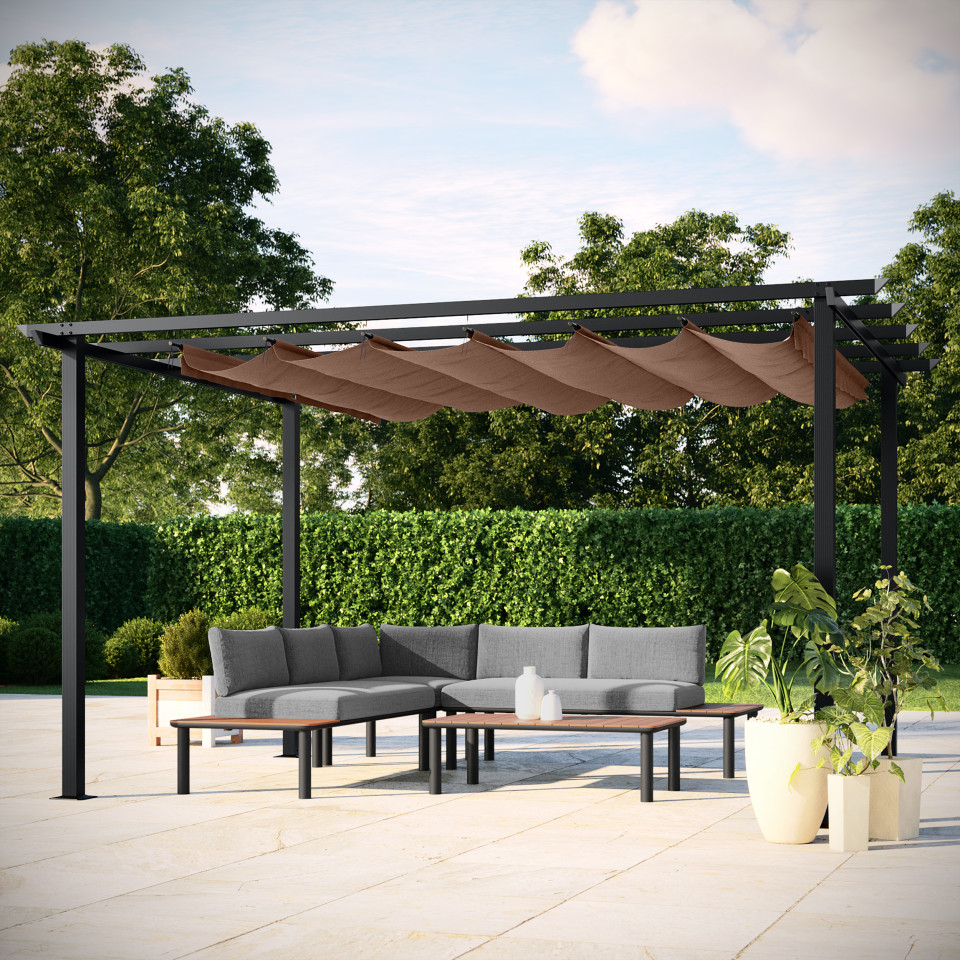 Tonnelle/Pergola en aluminium 3x4m toile coulissante rétractable - anthracite taupe