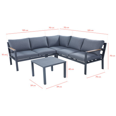 Salon de jardin d'angle design en aluminium 5 places - Anthracite