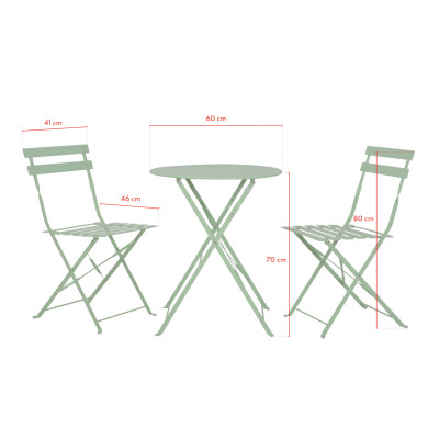 Table et chaises pliantes bistrot balcon terrasse- 2 places - Vert