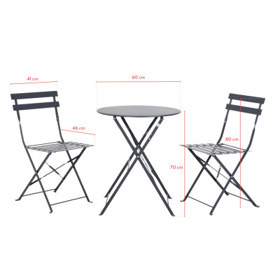Table et chaises pliantes bistrot balcon terrasse - 2 places - Anthracite