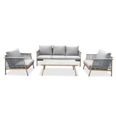 Salon de jardin design en aluminium et cordes 5 places - Naturel et Gris - Nice