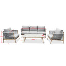 Dimensions - Salon de jardin design en aluminium et cordes 5 places - Naturel et Gris - Nice