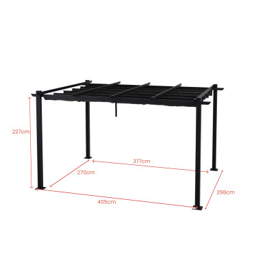 Tonnelle/Pergola aluminium 3x4m toile coulissante rétractable - Gris