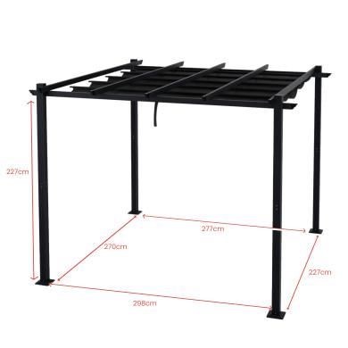 Tonnelle/Pergola aluminium 3x3m toile coulissante rétractable - Gris
