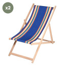Lot de 2 chiliennes pliantes règlables - 100% acrylique - bois hêtre - Bleu/Orange