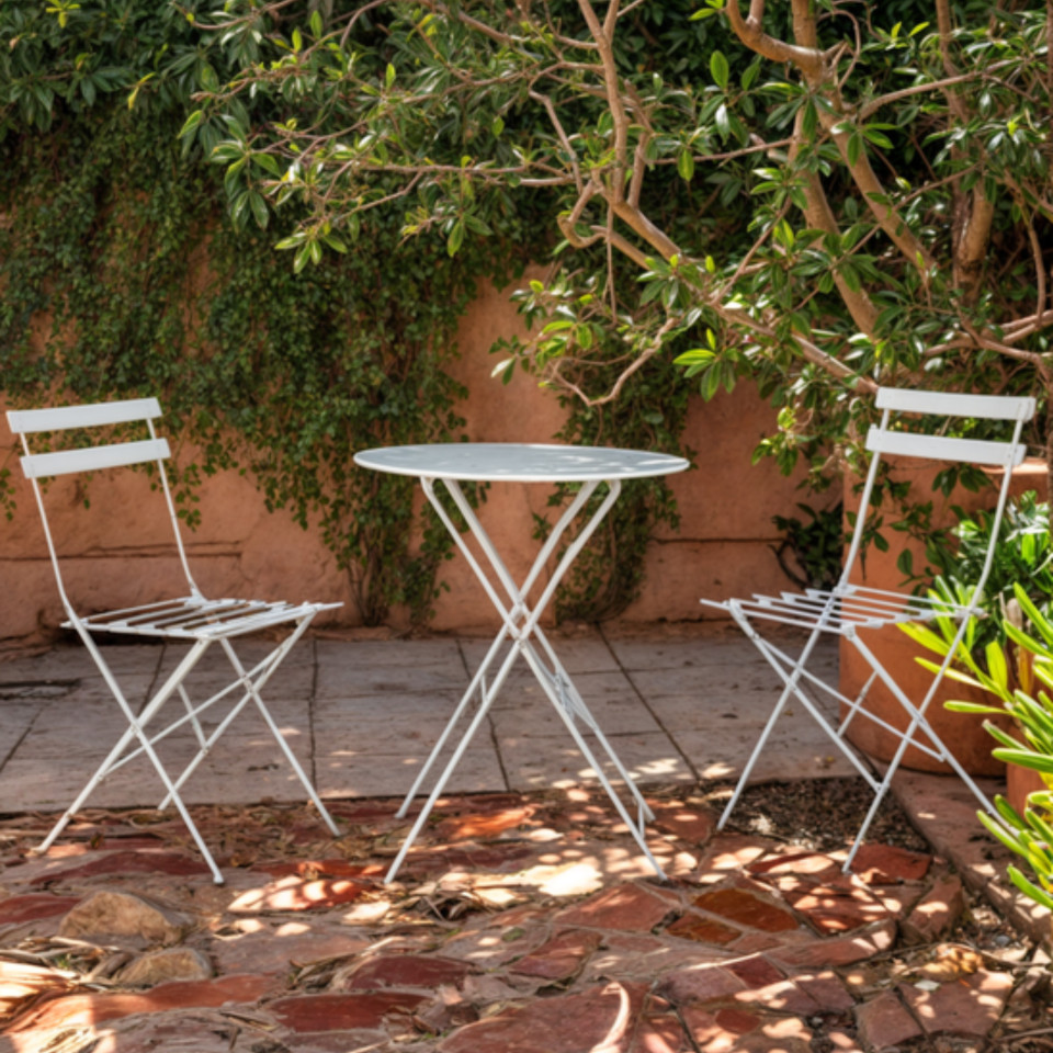 Table et chaises pliantes bistrot balcon terrasse- 2 places - Blanc