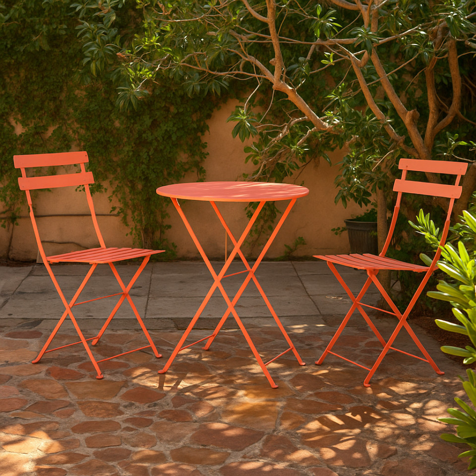 Table et chaises pliantes bistrot balcon terrasse- 2 places - Corail
