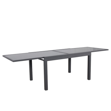 Table de jardin extensible aluminium 135/270cm + 10 Fauteuils empilables textilène Gris Anthracite