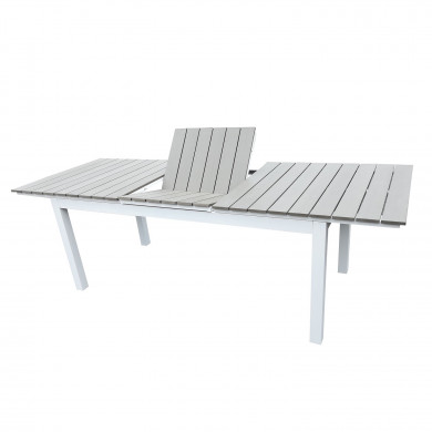 Table de jardin extensible aluminium bois composite- 180/240cm - 10 places - blanc gris- PALMA