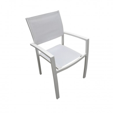 Table de jardin extensible aluminium 180/240cm blanc gris + 10 fauteuils empilables textilène - PALMA 10