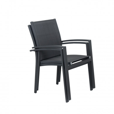Table de jardin extensible aluminium 220/320cm  + 10 Fauteuils empilables textilène Gris Anthracite - ANDRA XL
