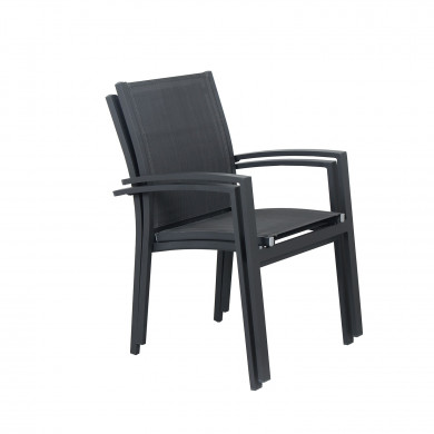 Table de jardin extensible aluminium 220/320cm  + 12 fauteuils empilables textilène Gris Anthracite - ANDRA XL